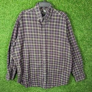 Bobby Jones Collection‎ Shirt XL Plaid Button Front Woven in Italy Purple Green